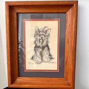 Vintage Framed Dog Sketch “Yorkshire Terrier” by G. Marlo Allen Art Print, 1985